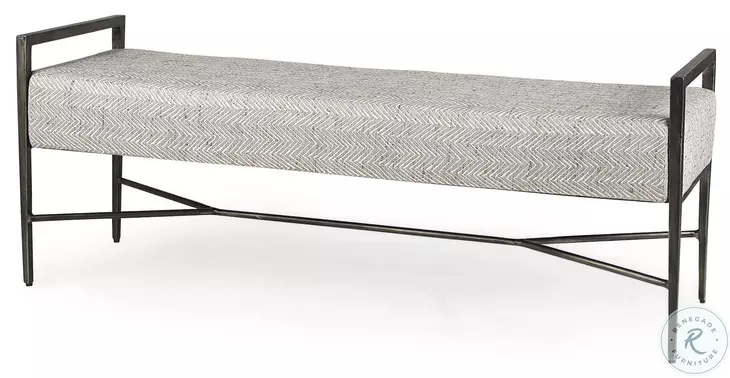 Charlotte Gray Herringbone Fabric Bench