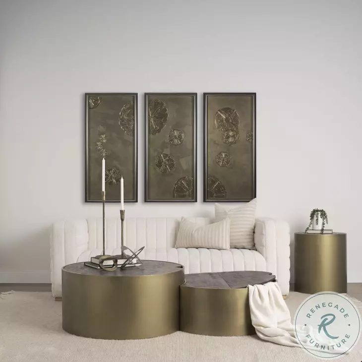 Eclipse Dark Brown Wood And Antique Brass Metal Drum Coffee Table