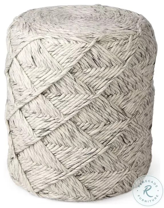 Esfera Beige Chevron Woven Round Pouf