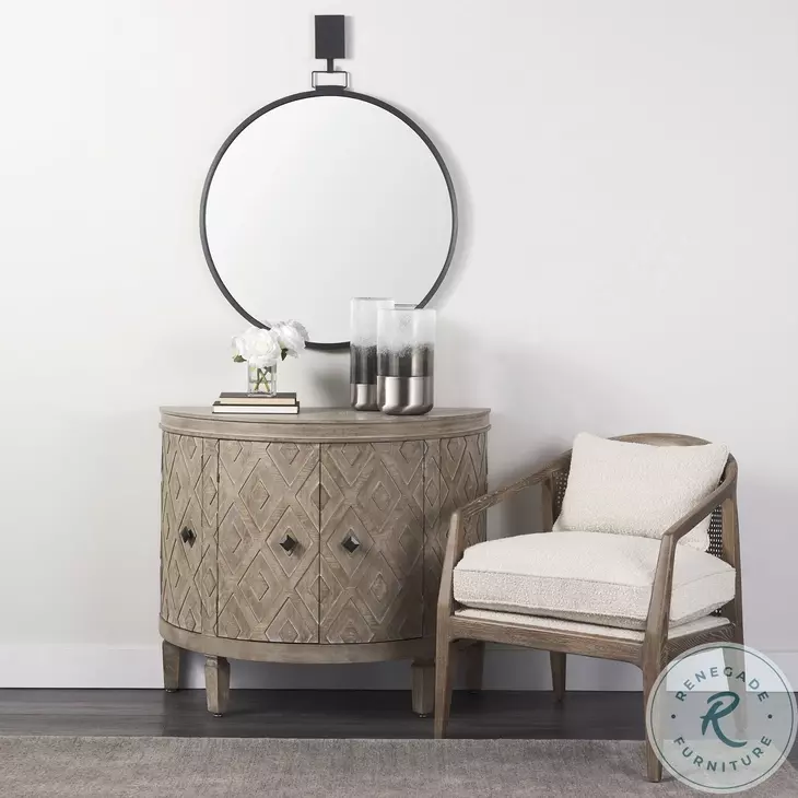 Grimm Gray Round Wall Mirror with Decorative Hook