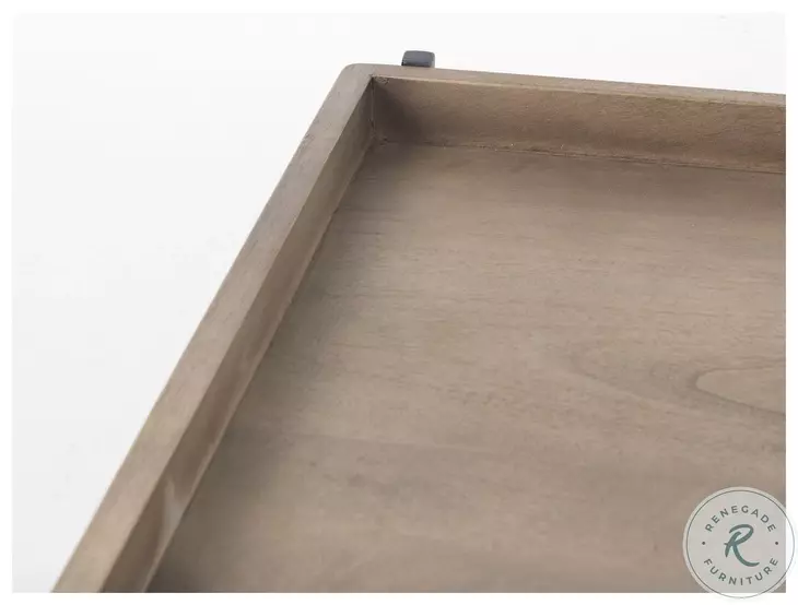 Trey Medium Brown Solid Wood And Black Metal Rectangular Coffee Table