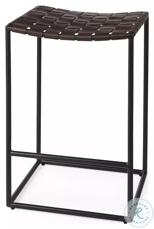 Clarissa Dark Brown Woven Leather Counter Height Stool