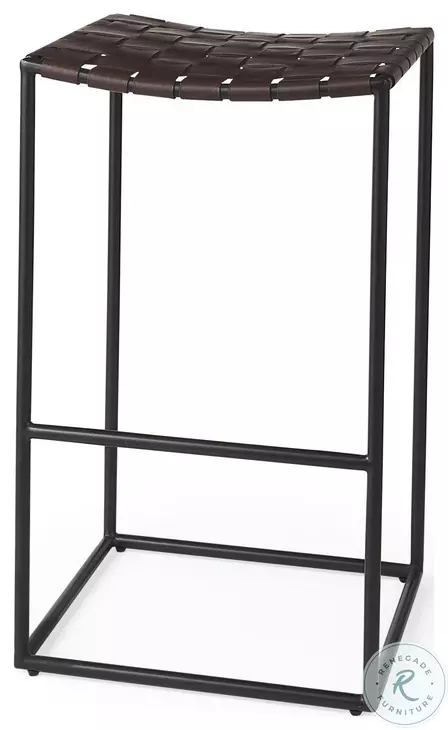 Clarissa Dark Brown Woven Leather Bar Stool