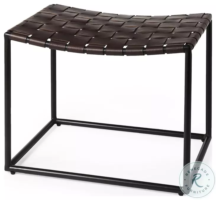 Clarissa Brown Leather Woven Stool