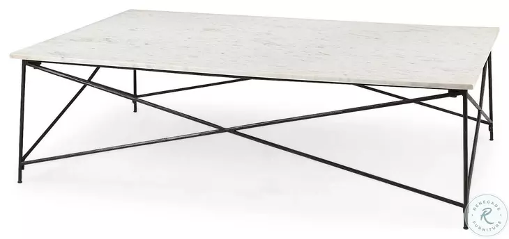 Lorlei White Marble And Gray Iron X-Shaped Coffee Table