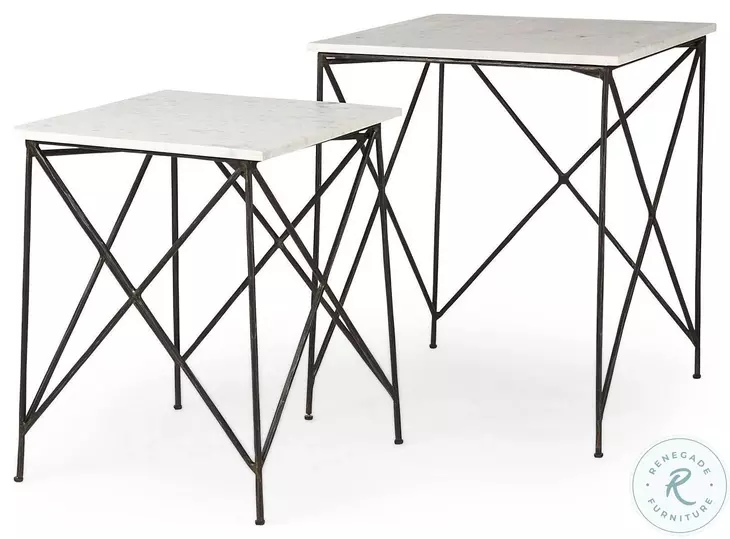 Lorlei White Marble And Gray Iron Legs Side Table