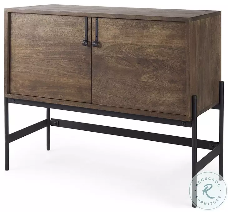 Glenn Dark Brown Wood And Black Iron 2 Door Accent Cabinet