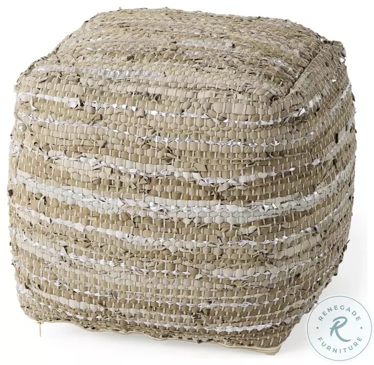 Aadhya Silver Leather And Cotton Pouf