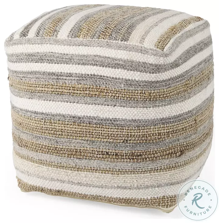 Aahana White Striped Hemp And Cotton Pouf