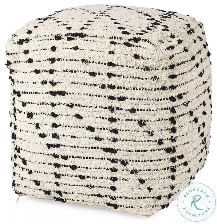 Aaohi Cream And Black Cotton Patterned Pouf
