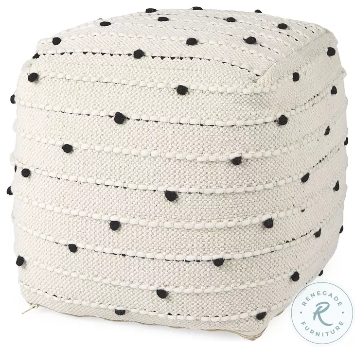Amaira White patterned Wool and Cotton Pouf