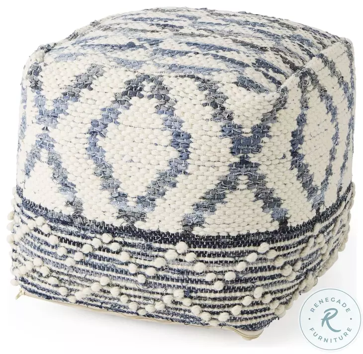 Eshana Cream Wool and Denim Patterned Pouf