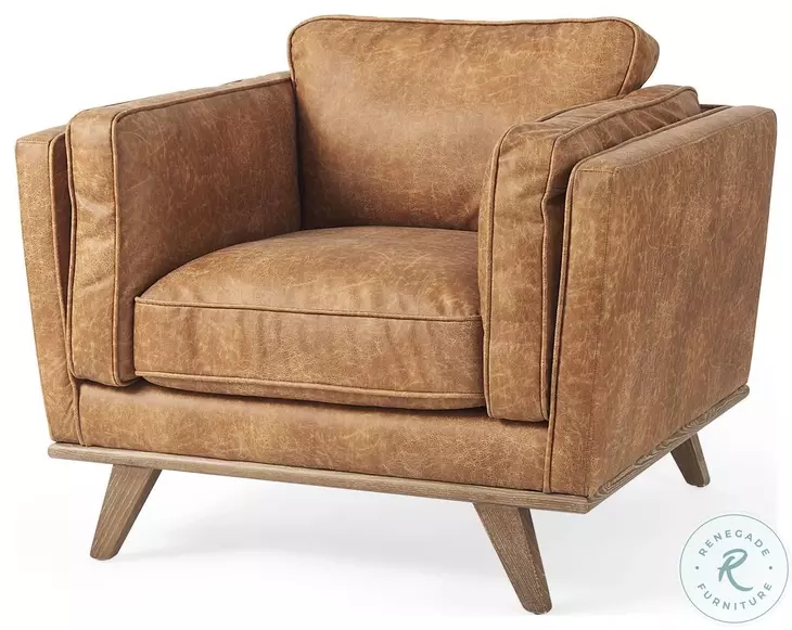Brooks Cognac Brown Faux Leather Chair