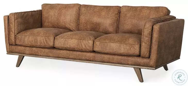 Brooks Cognac Brown Faux Leather Sofa