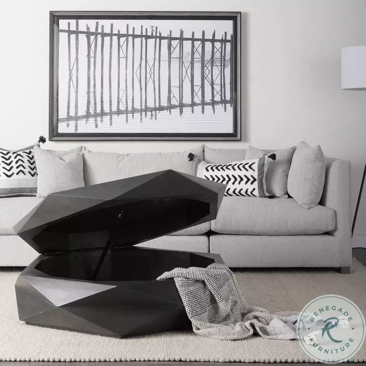 Arreto Black Hexagonal Hinged Storage Large Coffee Table