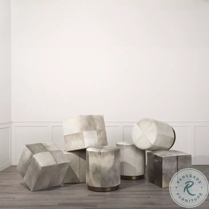 Zahavi Gray Hair On Hide 23" Ottoman