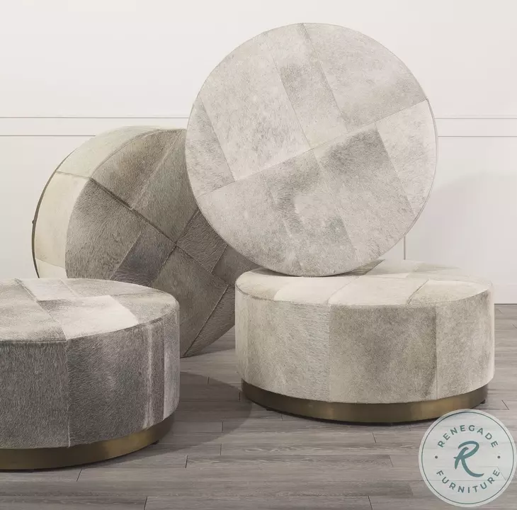 Zahavi Gray Hair On Hide 36" Ottoman
