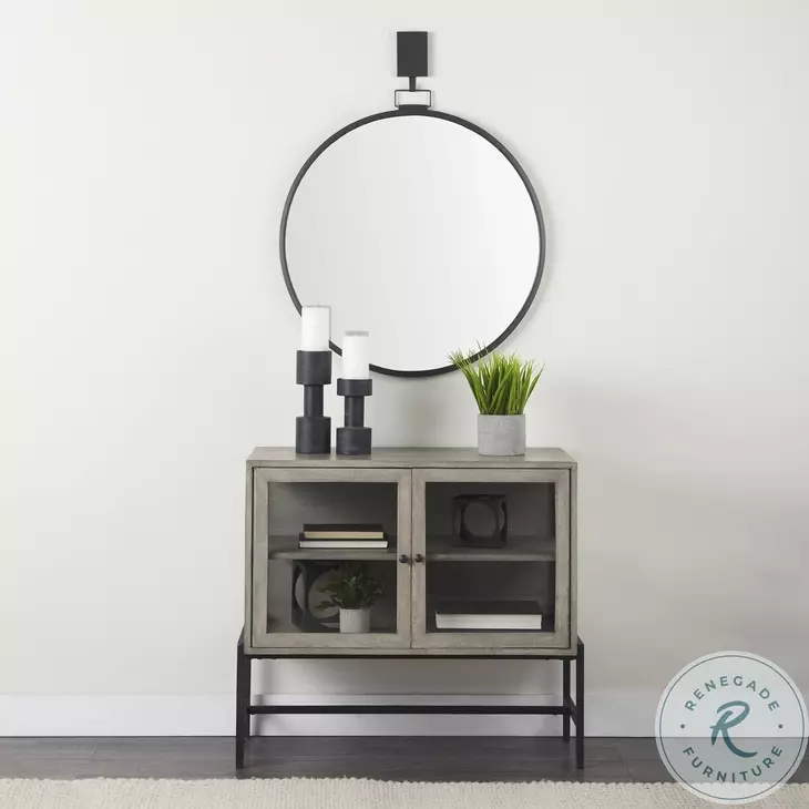 Grimm Gray Round Wall Mirror with Decorative Hook