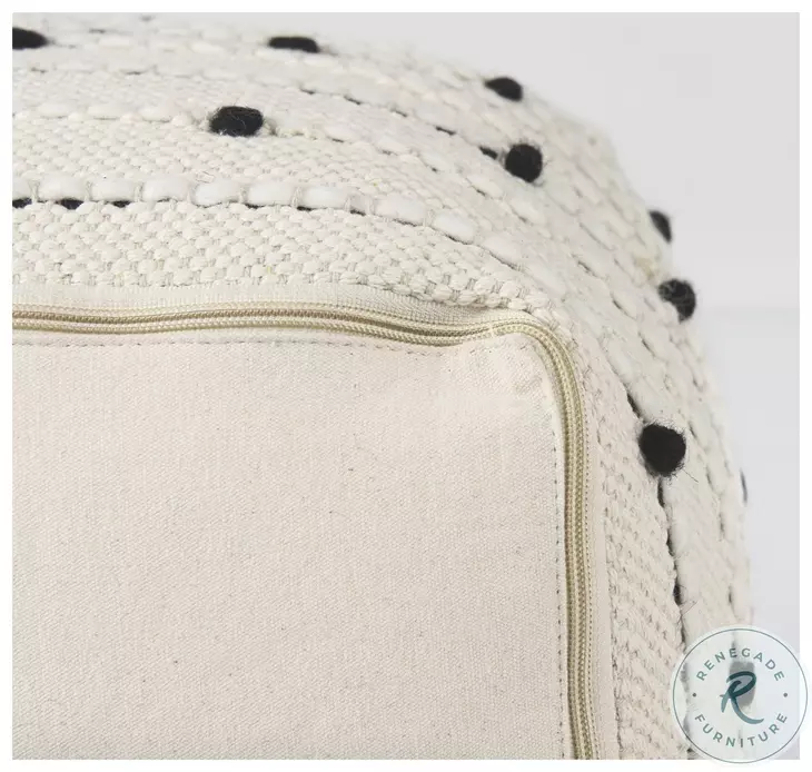Amaira White patterned Wool and Cotton Pouf