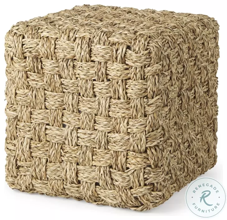Adele Medium Brown Seagrass Woven Square Pouf