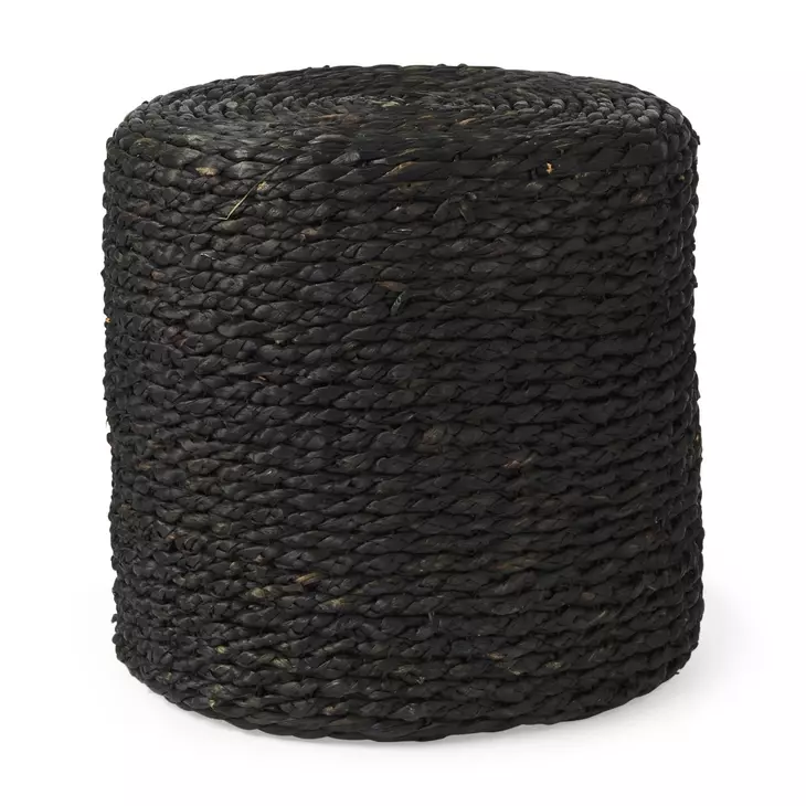 Dina Black Performance Fabric Round Pouf