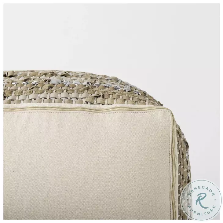 Aadhya Silver Leather And Cotton Pouf