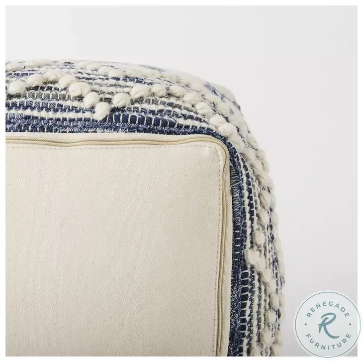 Eshana Cream Wool and Denim Patterned Pouf