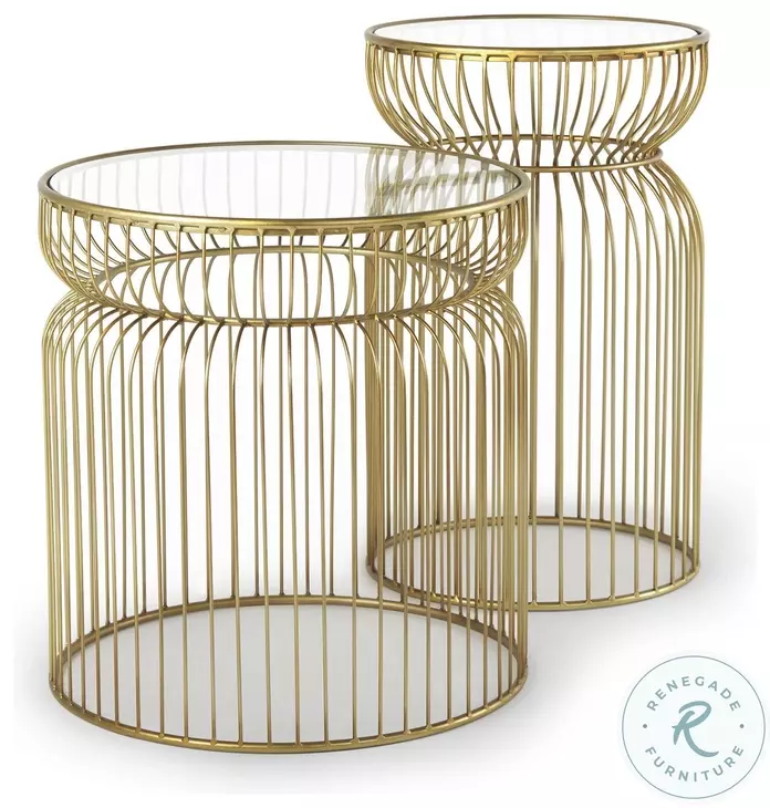 Shani Glass Top And Gold Metal Accent Table Set Of 2