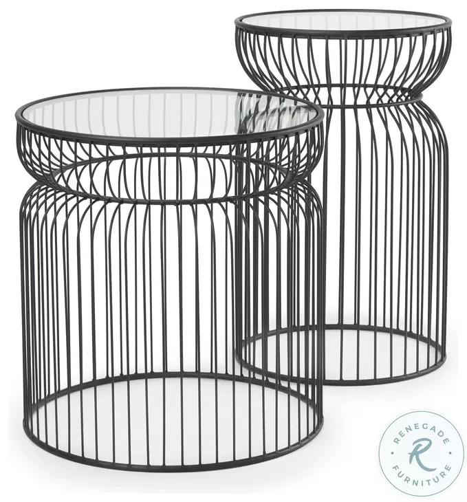 Shani Glass Top And Black Metal Accent Table Set Of 2