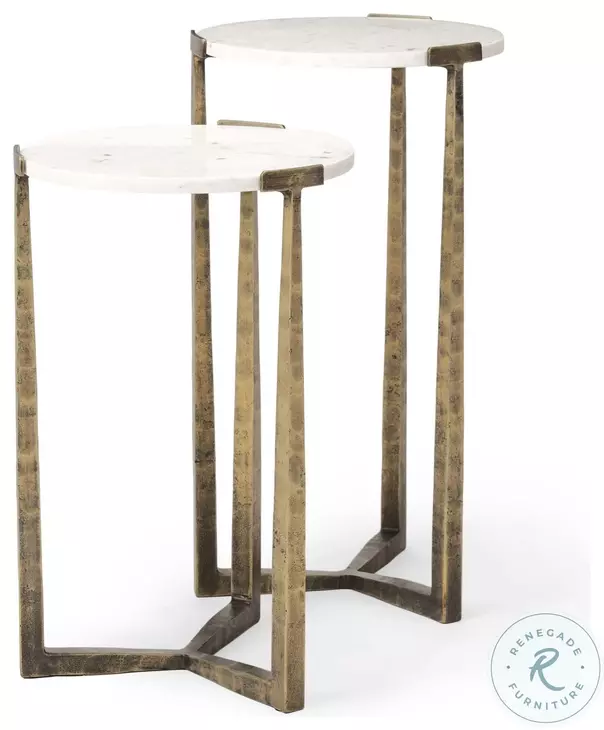 Atticus White Marble And Antiqued Gold Metal Nesting Accent Table Set Of 2