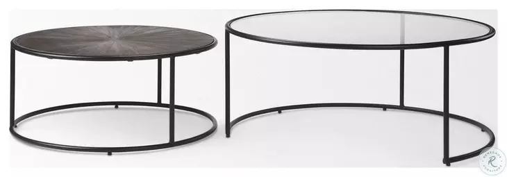 Arlo Dark Brown Wood And Black Metal Occasional Table Set Of 2