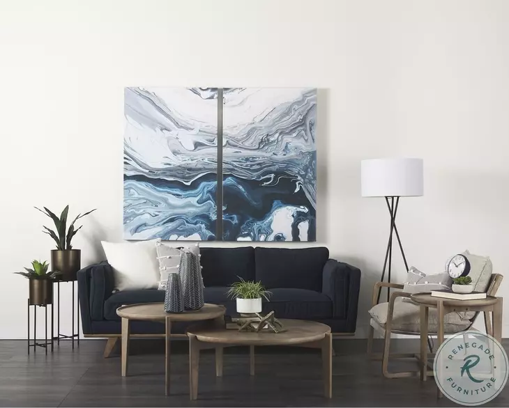 Brooks Navy Blue Fabric Sofa