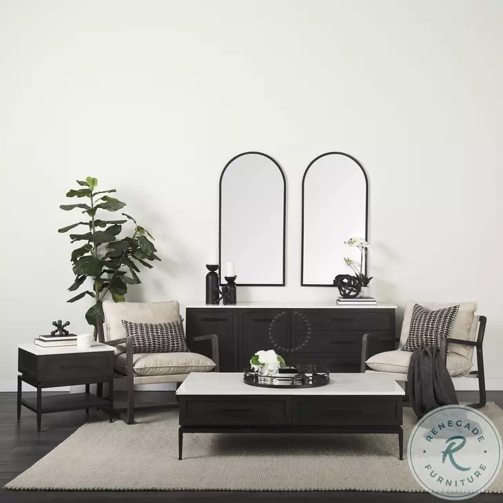 Divina White Marble And Black Metal 1 Drawer Side Table