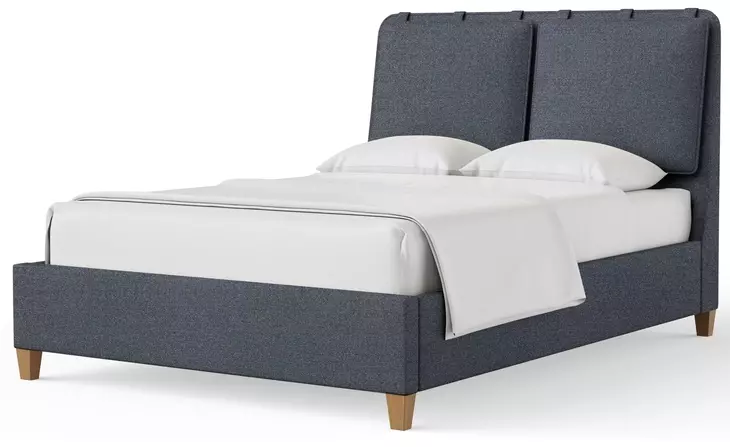 Pure Maple Syrup and Navy Tweed Performance Fabric Queen Upholstered Panel Bed
