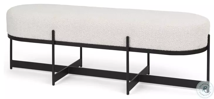 Amelia Cream Boucle And Black Metal Bench