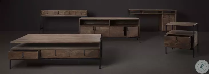 Glenn Dark Brown Wood And Black Iron Side Table