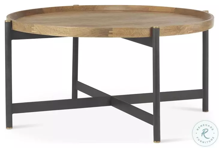 Marquisa Light Brown Wood And Black Metal Small Coffee Table