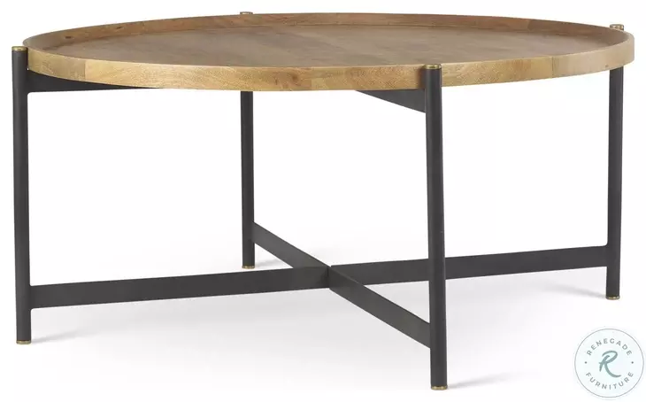 Marquisa Light Brown Wood And Black Metal Large Coffee Table