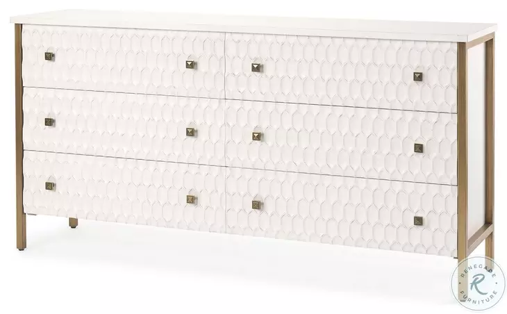 Savannah White Fir Veneer And Gold Metal 6 Drawer Sideboard