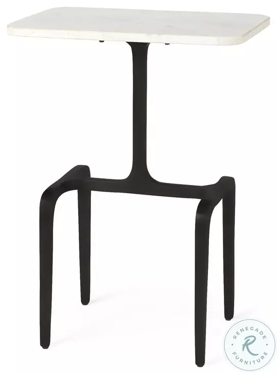 White White Marble And Black IronAccent Table