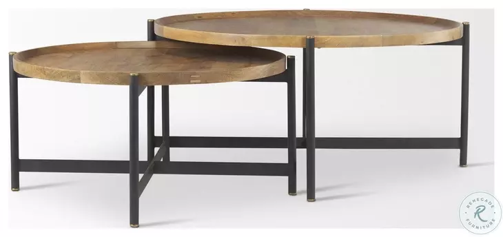 Marquisa Light Brown Wood And Black Metal Small Coffee Table