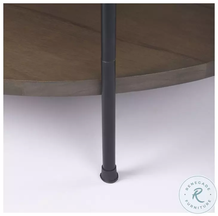 Larkin White Marble And Black Metal Round Coffee Table with Dark Brown Wood Shelf 
