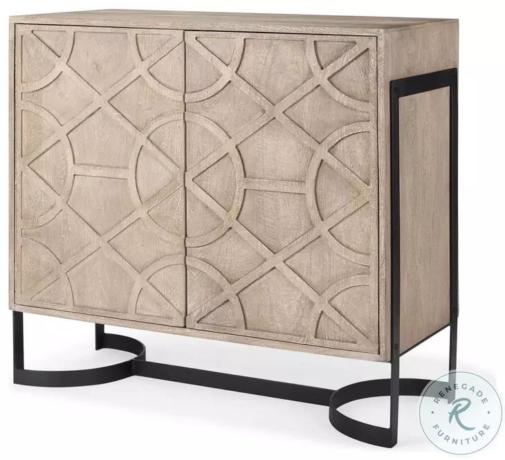Rivien Brown Solid Wood And Black Metal 2 Door Accent Cabinet