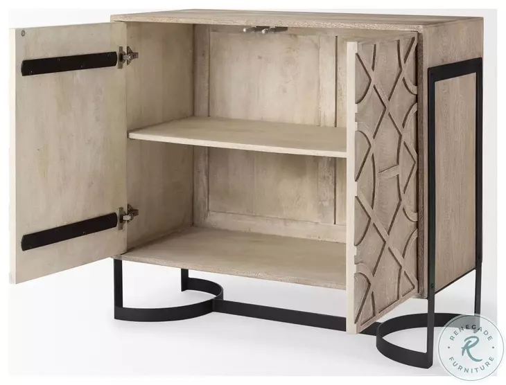 Rivien Brown Solid Wood And Black Metal 2 Door Accent Cabinet