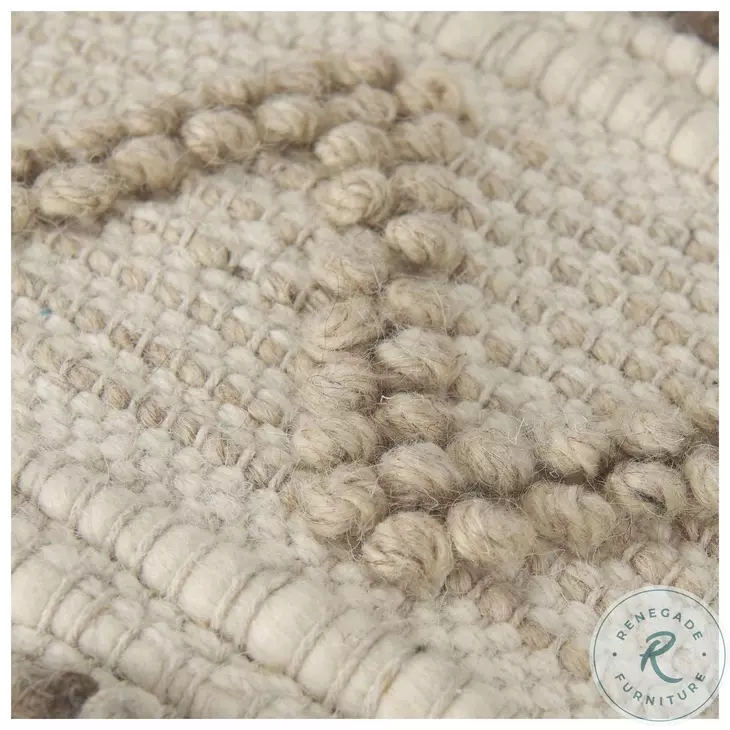 Caela Beige Wool Cotton and Felt Popcorn Stitch Square Pouf