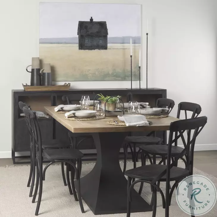 Maxton Light Brown Wood And Dark Gunmetal Iron Rectangular Dining Table