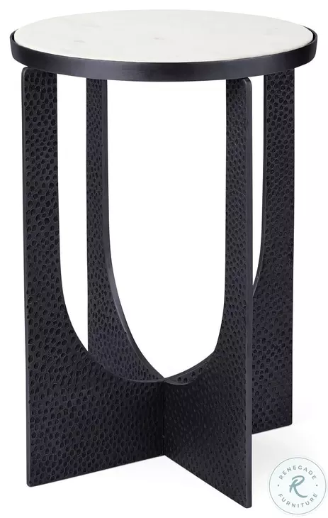 Preston White Marble And Matte Black Metal Accent Table