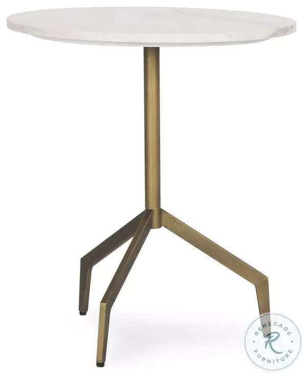 Serre White Marble And Gold Metal 3 Prong End Table