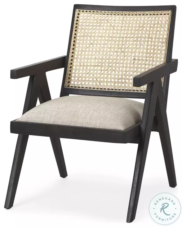Donna Beige And Black Wood Cane Back Accent Chair