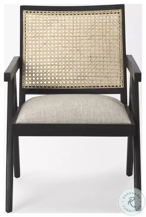 Donna Beige And Black Wood Cane Back Accent Chair